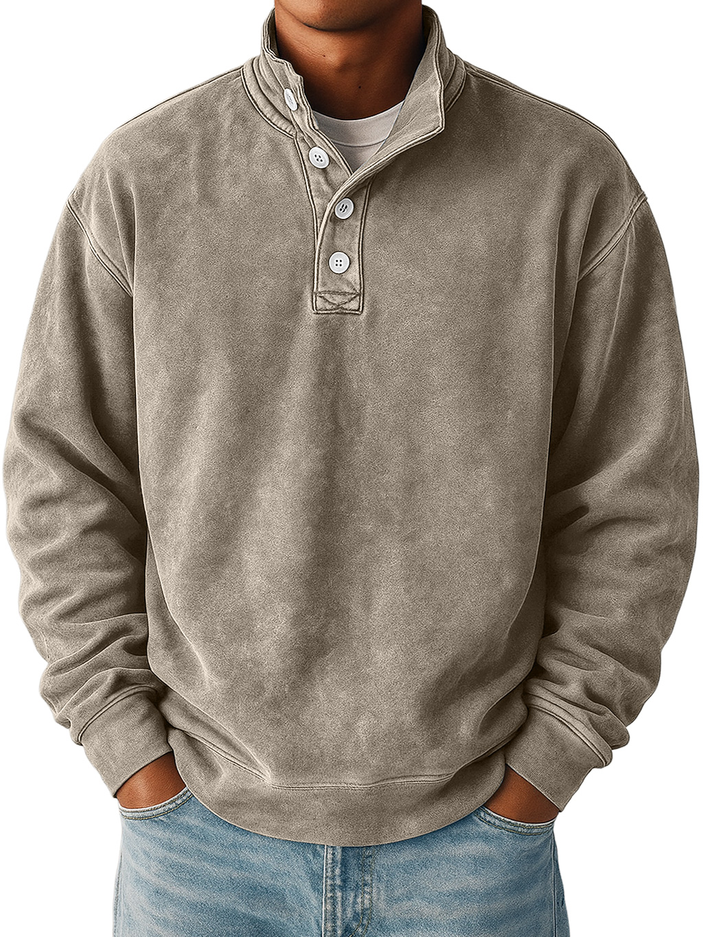 Herren Daily Retro Stehkragen Knopf Freizeit Sweatshirt-deurabatt
