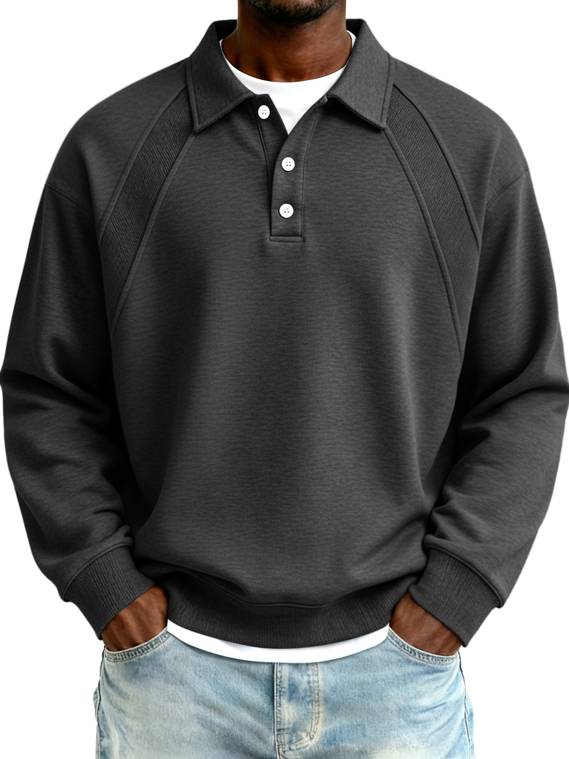 Herren Raglan-Ärmel Patchwork Freizeit Polo Sweatshirt-deurabatt