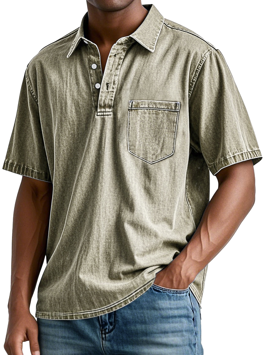 Herren Retro Revers Tasche Freizeitmode Kurzarm POLO Hemd-deurabatt