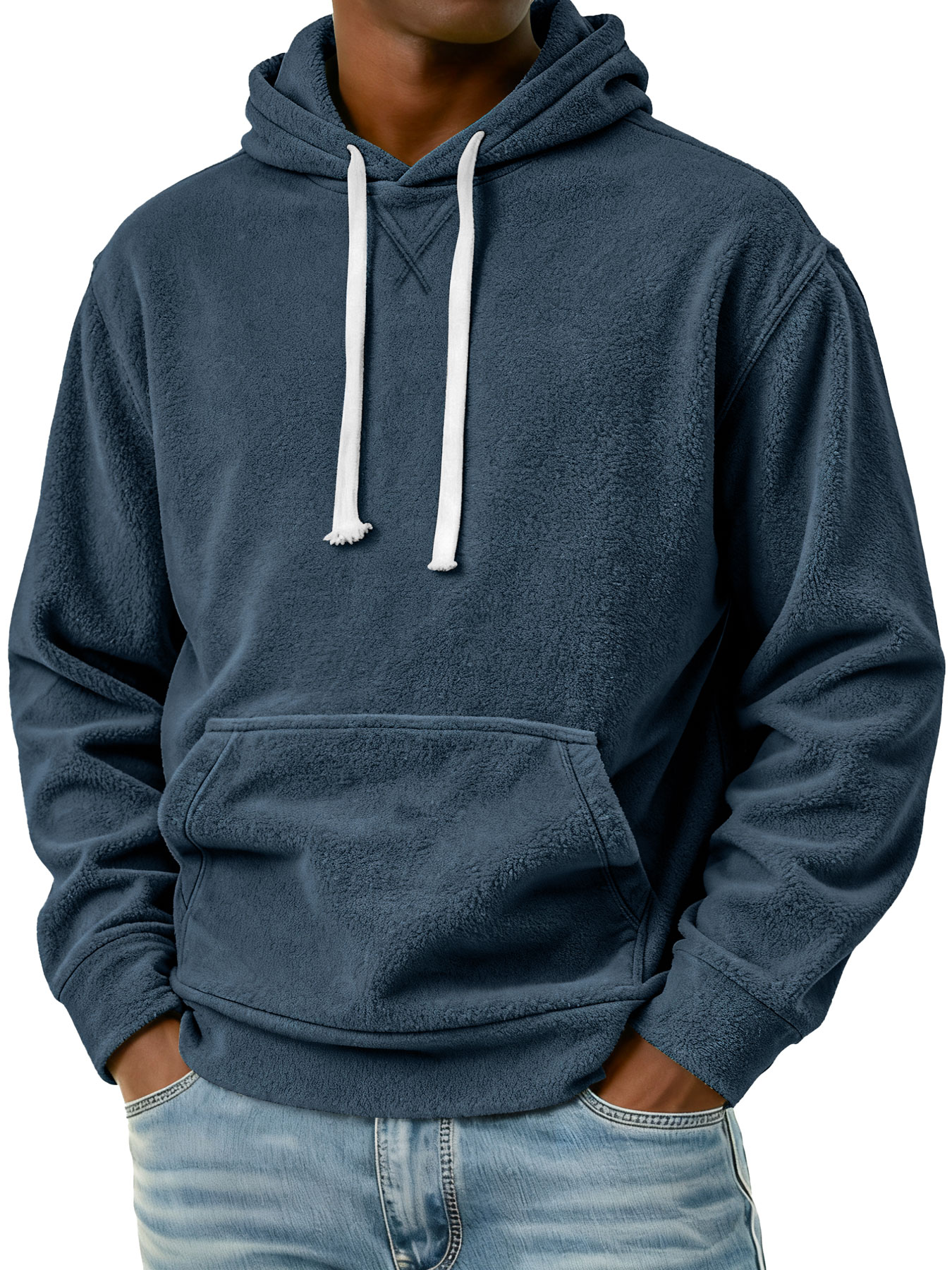 Herren Einfaches Fleece Freizeit Kapuzenpullover mit Taschen-deurabatt