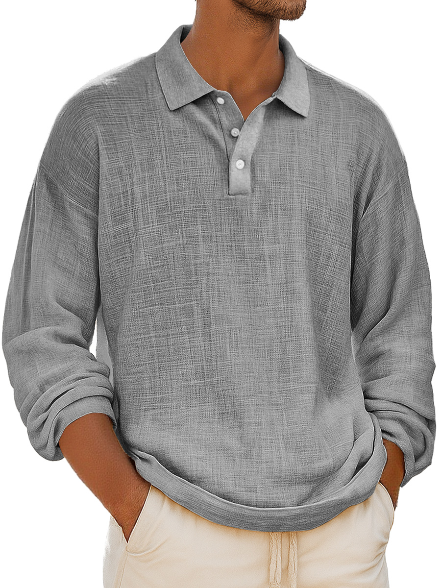 Herren Retro Alltag Kragen Knopf-Down Freizeit Bequem Langarm Polo-Shirt-deurabatt