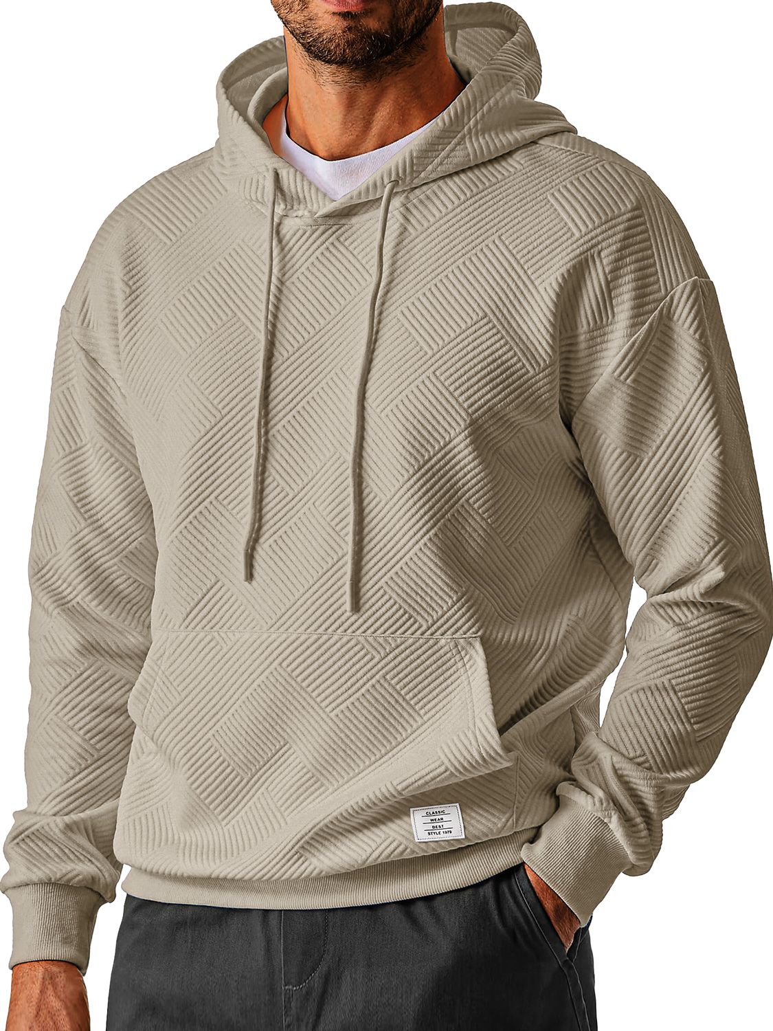 Herren Alltags Einfach Texturiertes Besticktes Logo Kapuzenpullover mit langen Ärmeln-deurabatt