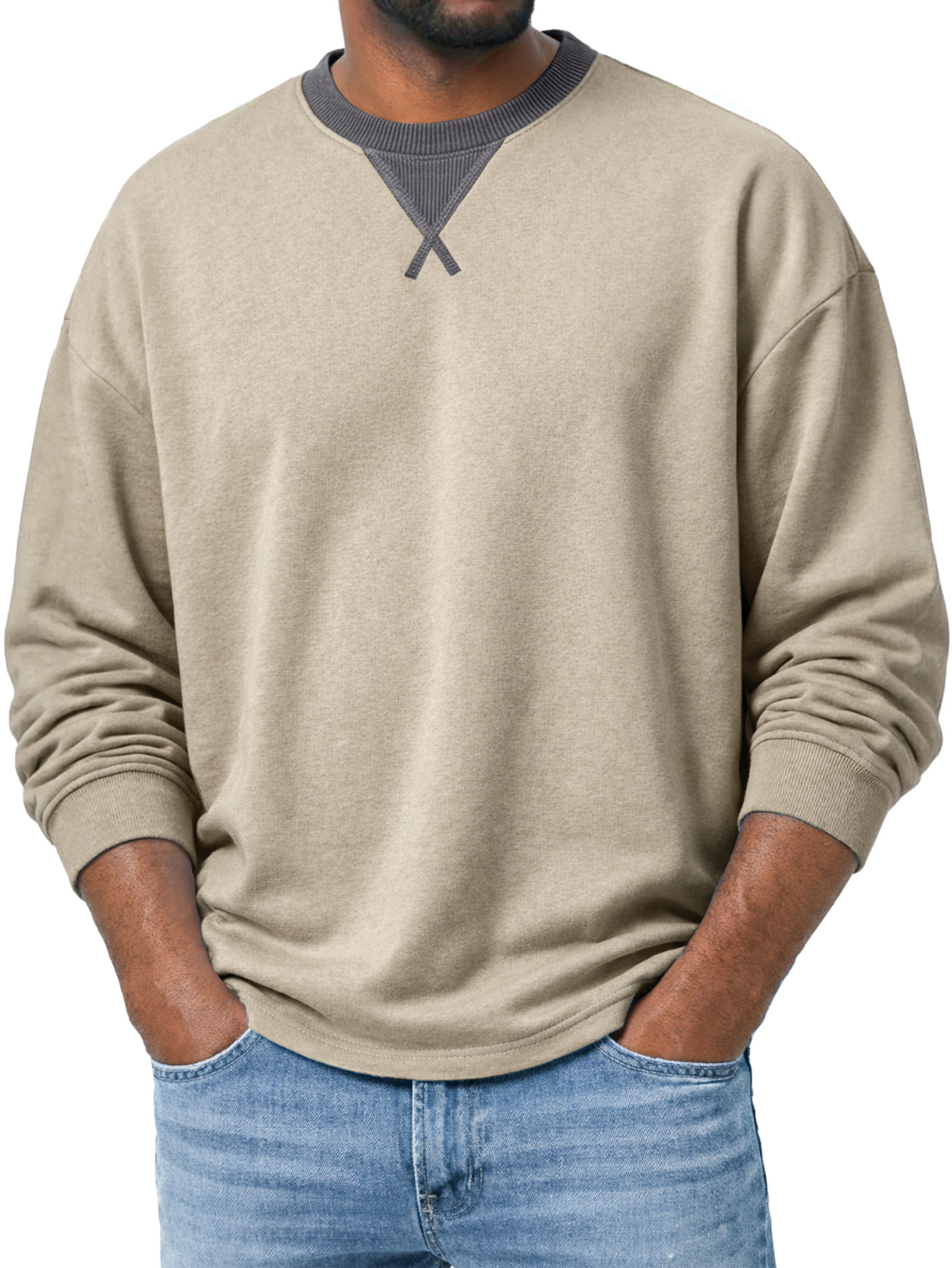 Herren Rundhals Langarm-T-Shirt mit einem Überkreuzdesign, lässig und bequem-deurabatt
