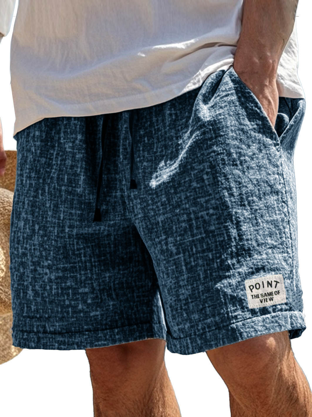 Herrenmode Freizeit Shorts aus Hanfstoff mit besticktem Logo auf der Tasche-ZierMode