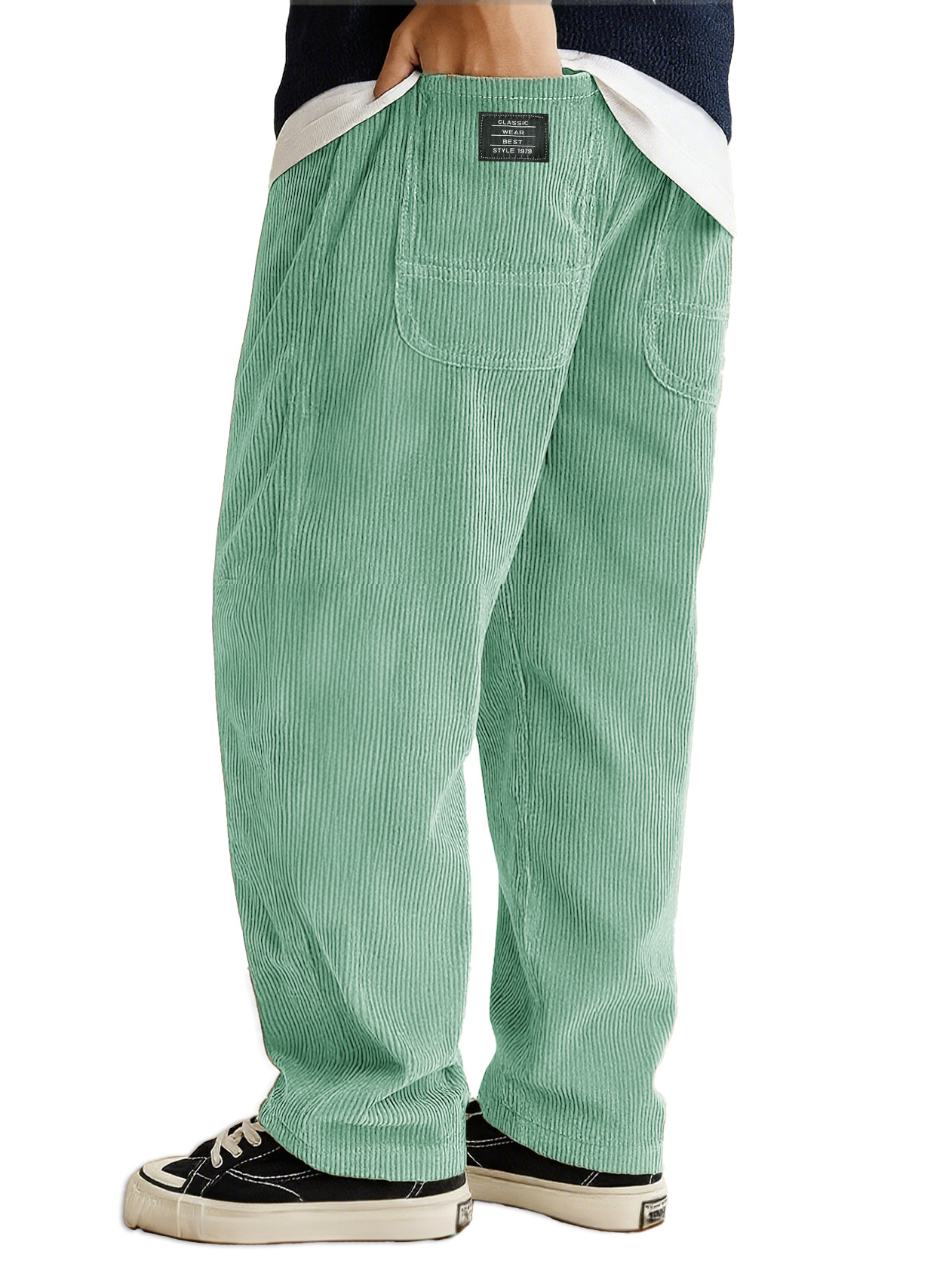 Herrenmode Tägliche Lockere Cordstoff Ribbed Oberfläche Besticktes Logo Kordelzug Lockere Elastische Taille Taschenhose-ZierMode