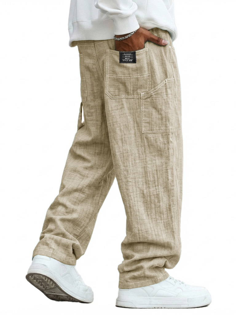 Herren Freizeit Leinen Mehrfach-Taschen Lockere Lange Hosen-deurabatt
