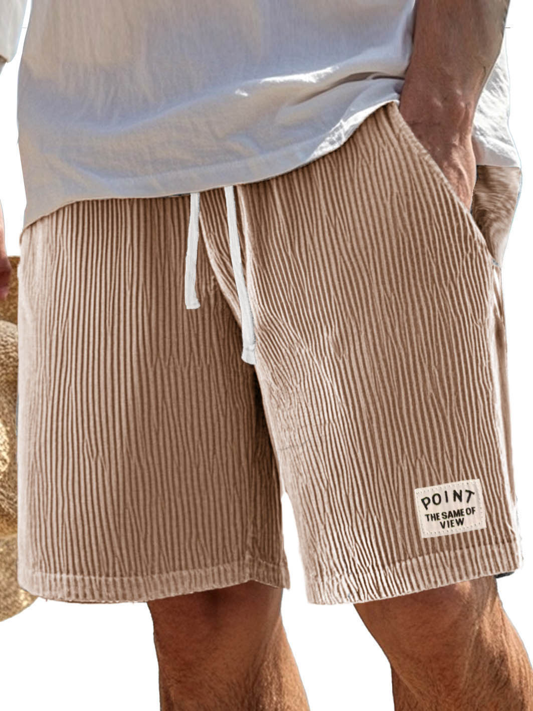 Herrenmode Freizeit Shorts aus geripptem Stoff mit Taschen und gesticktem Logo-ZierMode