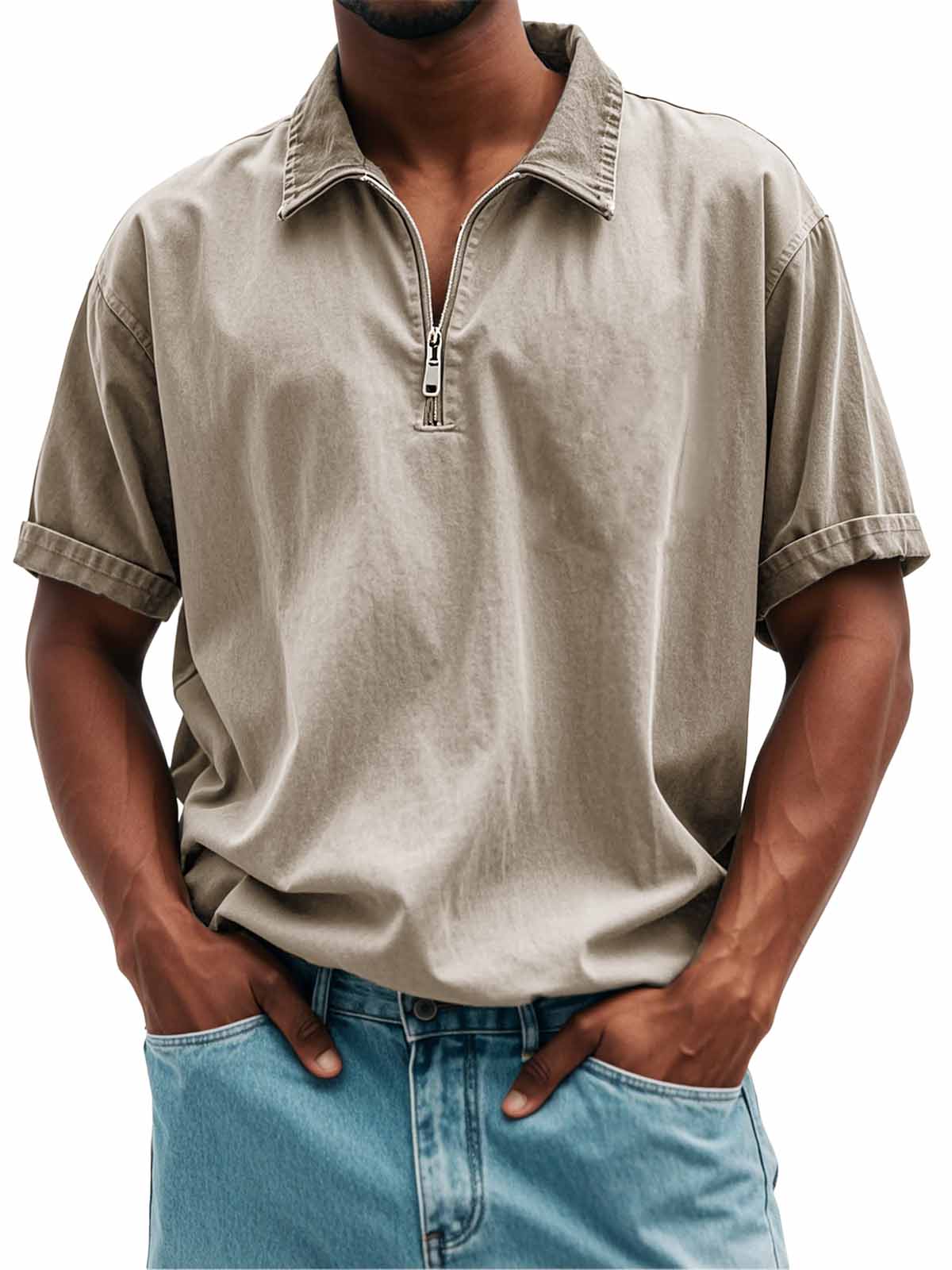 Herrenmode Retro Freizeit Stehkragen Kurzarm Polohemd-deurabatt