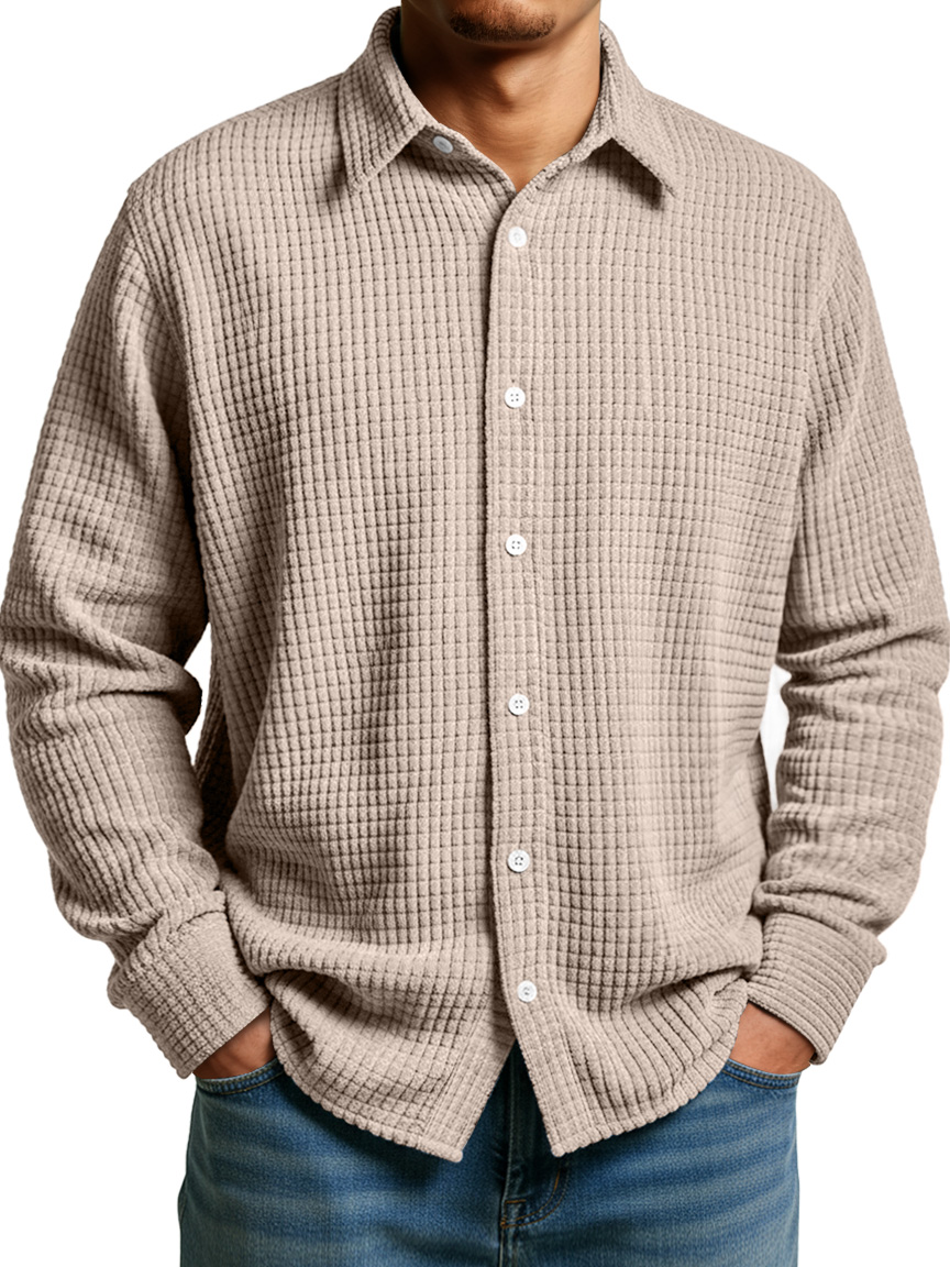 Herren Einfaches Maiskaromuster Lässiges Revers Button-Down Langarmhemd-deurabatt