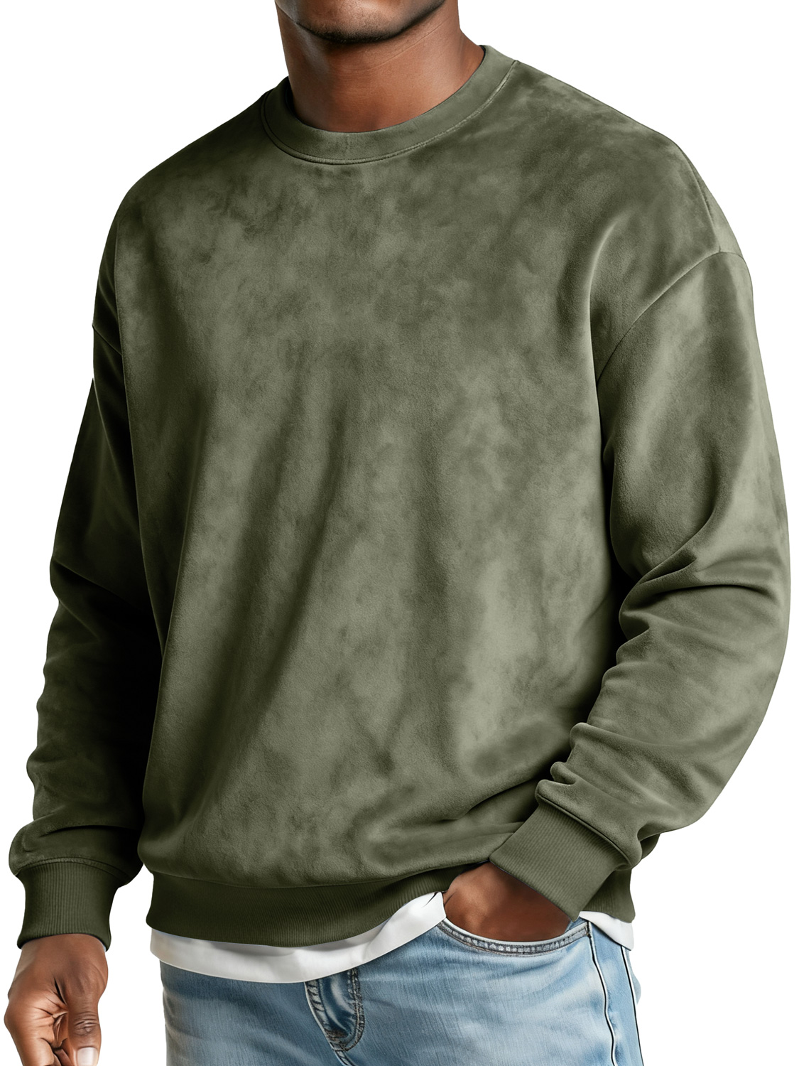 Herren Crew Neck Wildleder Freizeit Bequem Sweatshirt-deurabatt