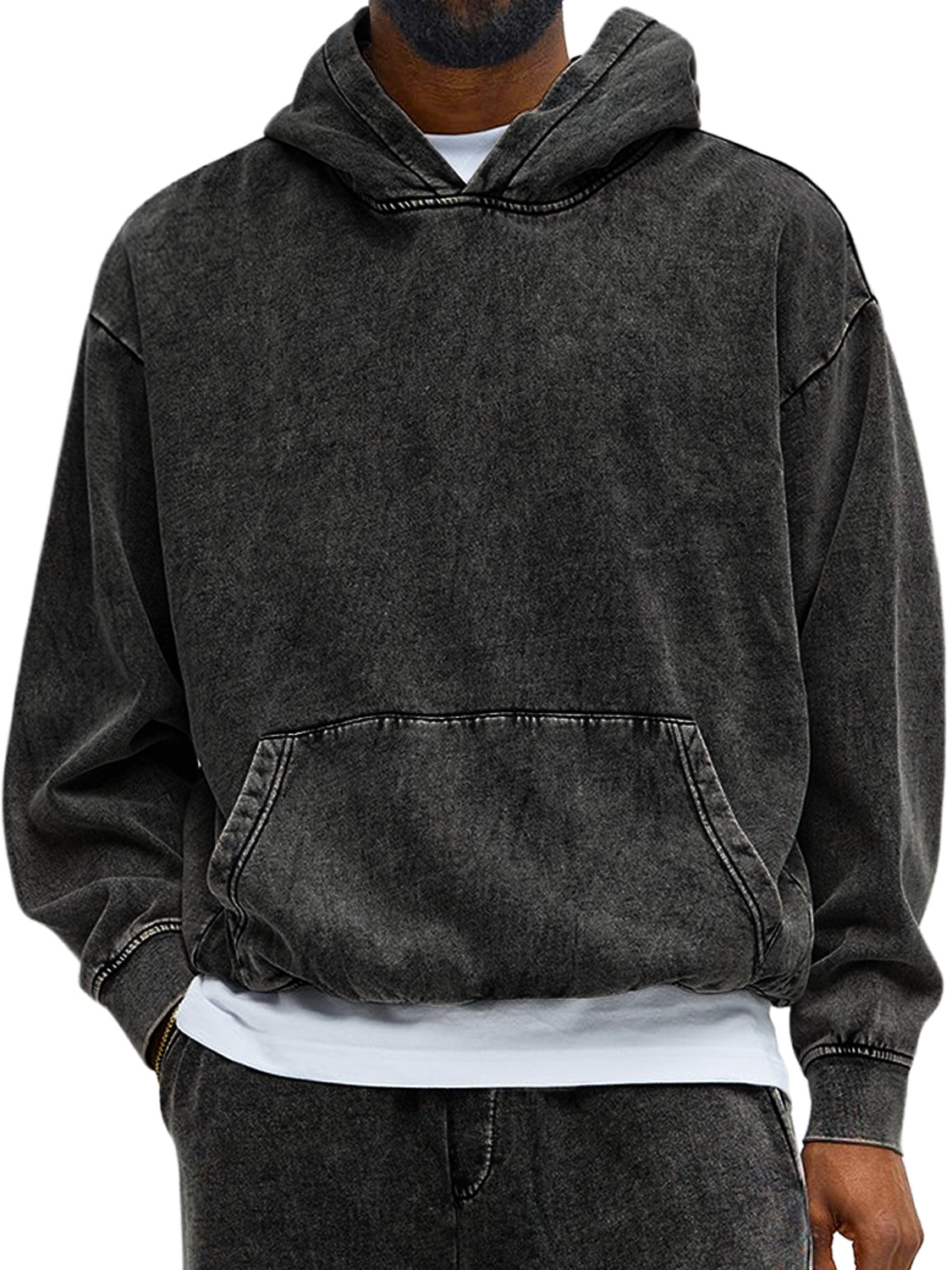 Herren Vintage gewaschenes Baumwoll-Hoodie mit langen Ärmeln-deurabatt
