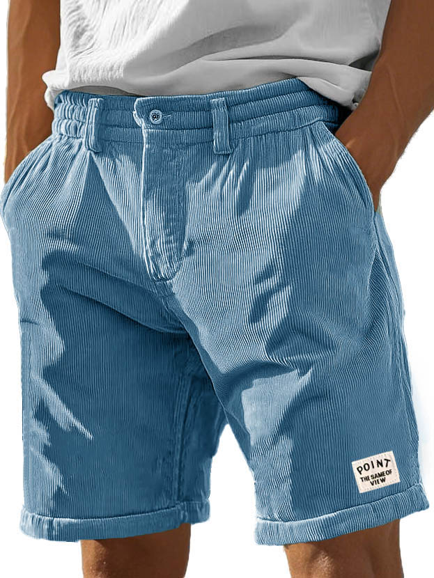 Herrenmode Freizeit Corduroy Logo bestickte Taschen Schnürshorts-ZierMode