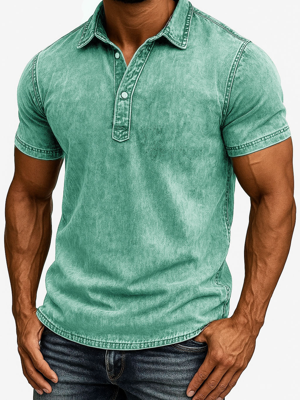 Herrenmode Outdoor Retro Abgenutztes Gewebe Kurzarm Polohemd-deurabatt