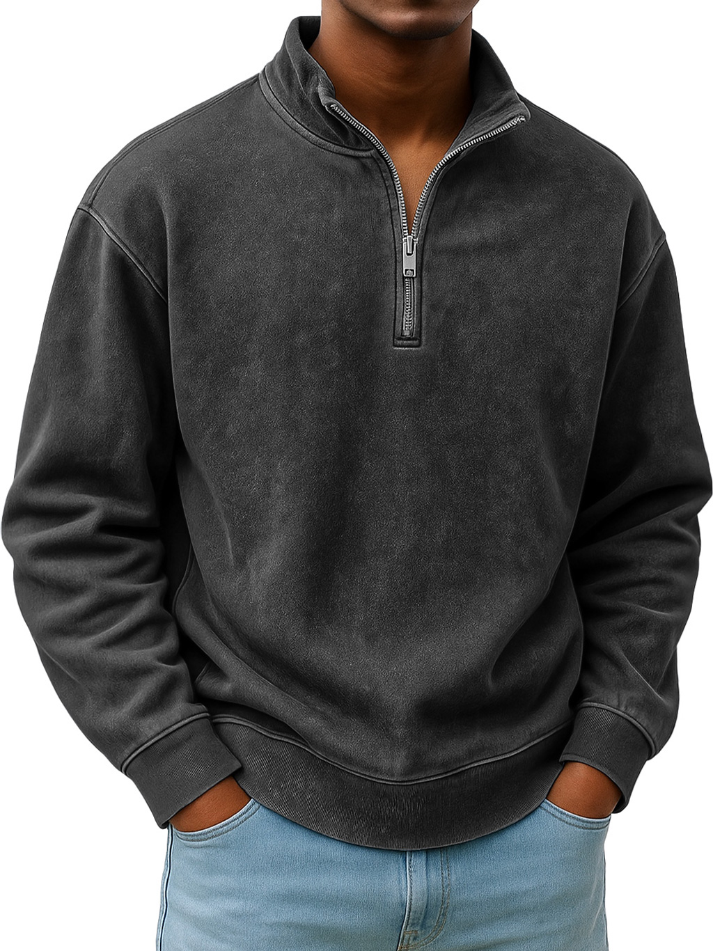 Herren Retro Alltags Stehkragen Reißverschluss Freizeit Sweatshirt-deurabatt