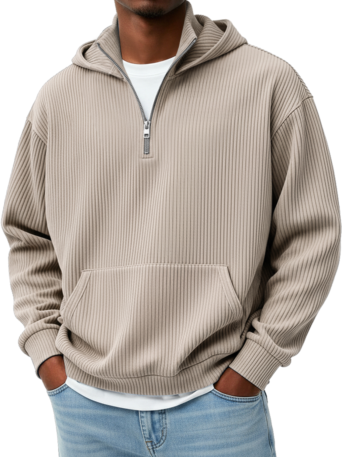 Herren Pit Stripe Stehkragen Reißverschluss Lässiger Lockere Kapuzenpullover-deurabatt