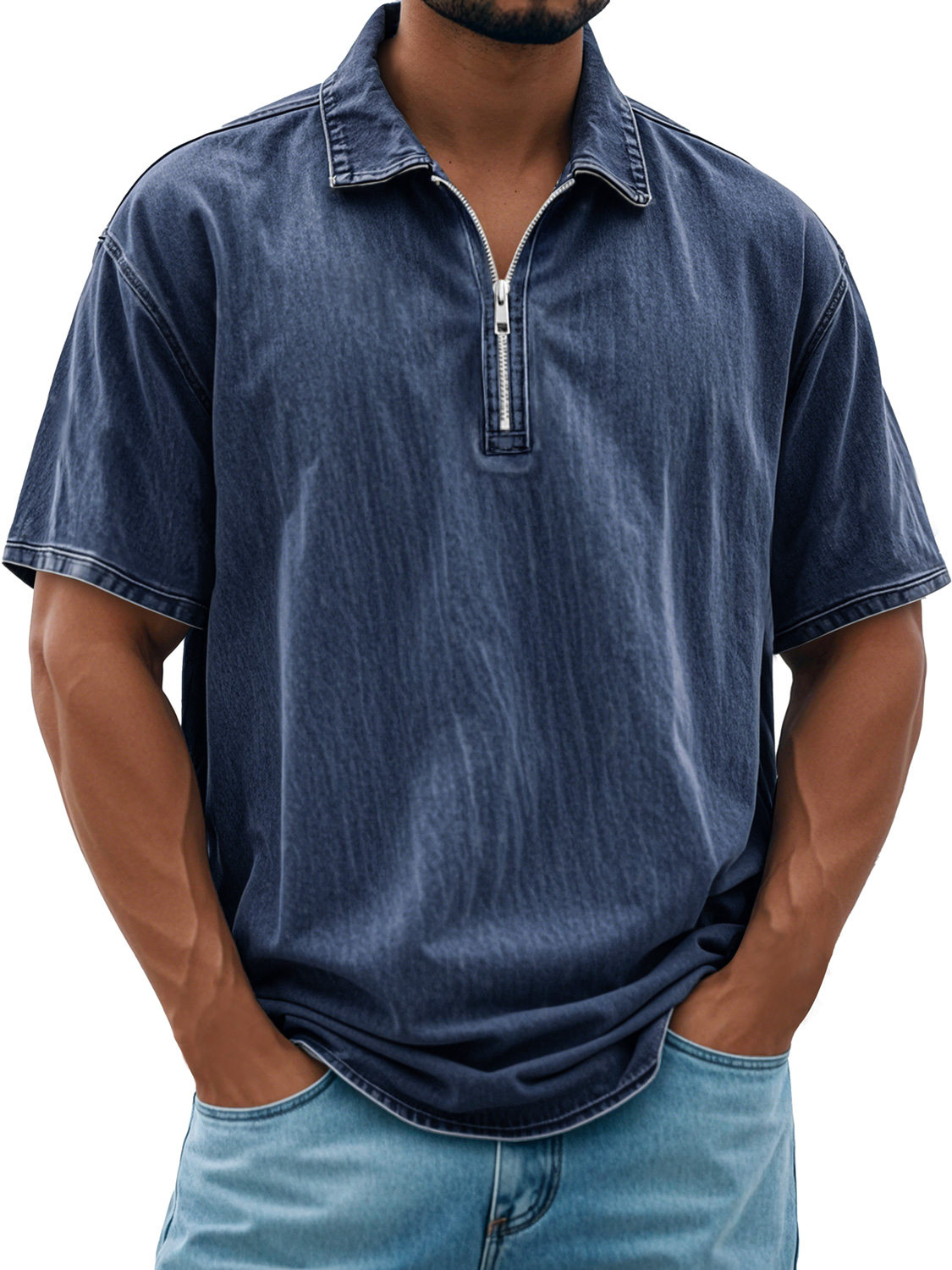 Herren Retro Daily Revers Reißverschluss Freizeit Kurzarm POLO Shirt-deurabatt