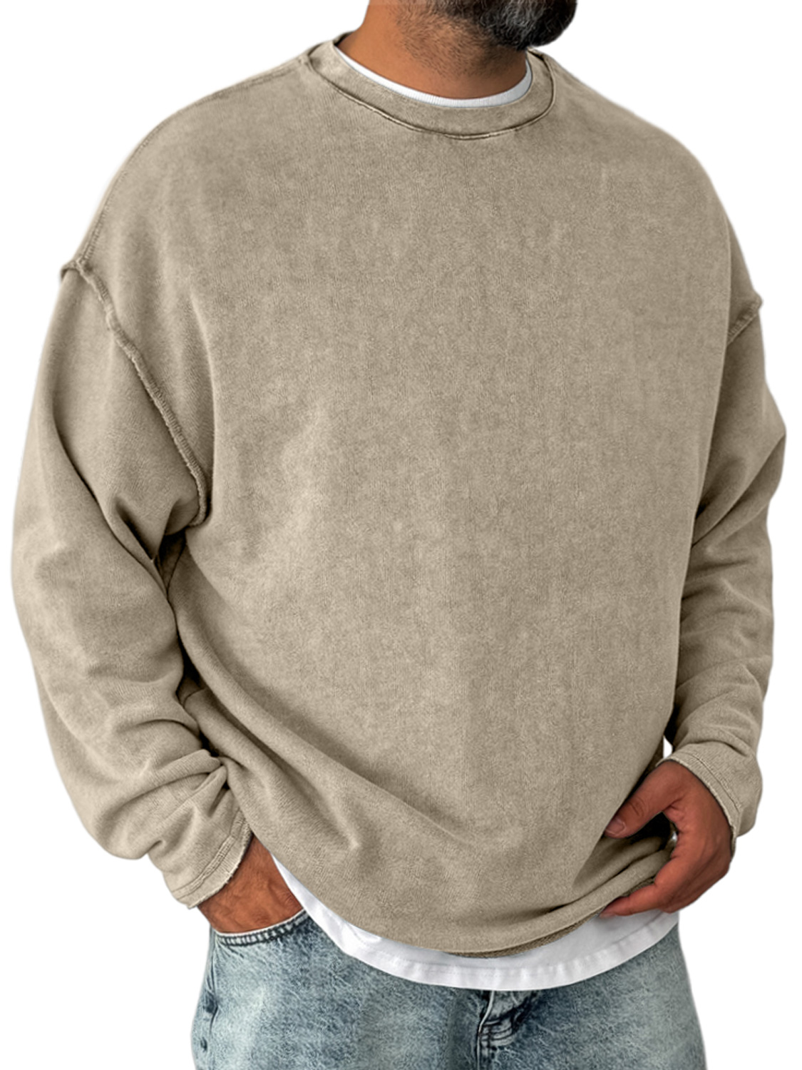 Herren Retro Rundhals Distressed Lässig Bequem Langarm T-Shirt-deurabatt
