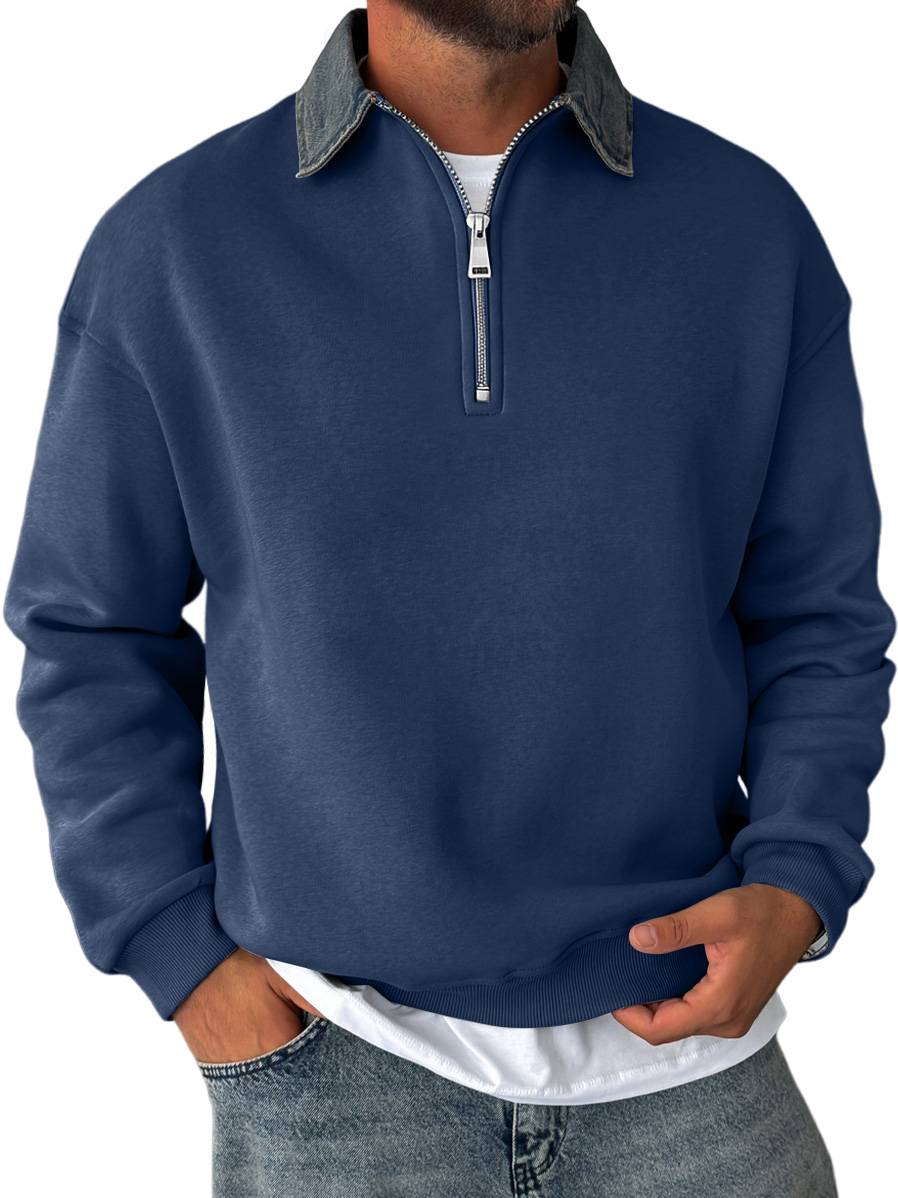 Herren Daily Stitching Revers Zipper Freizeit Sweatshirt-deurabatt