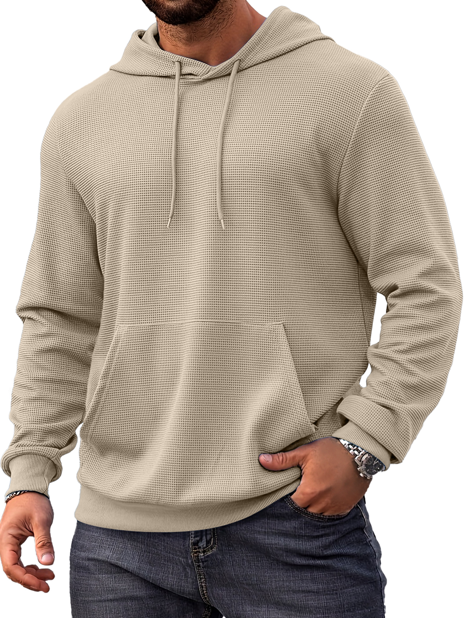 Herren Alltags Einfach Waffel Bequem Langarm Kapuzenpullover-deurabatt