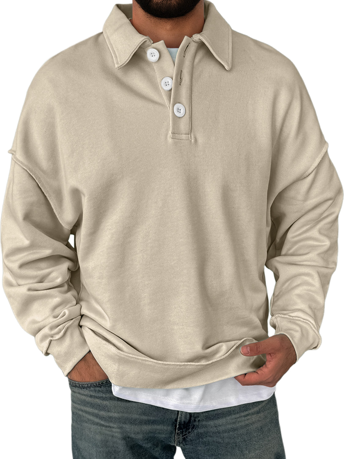 Herren Alltagskragen Knopfverschluss Bequemer Einfarbiger Sweatshirt-deurabatt
