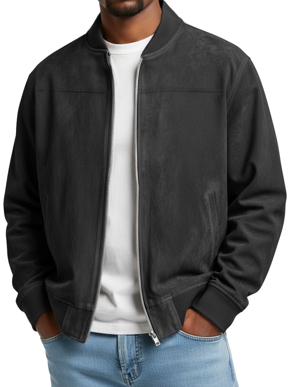 Schlichte Herren-Freizeitjacke aus Wildleder mit Reißverschluss-deurabatt