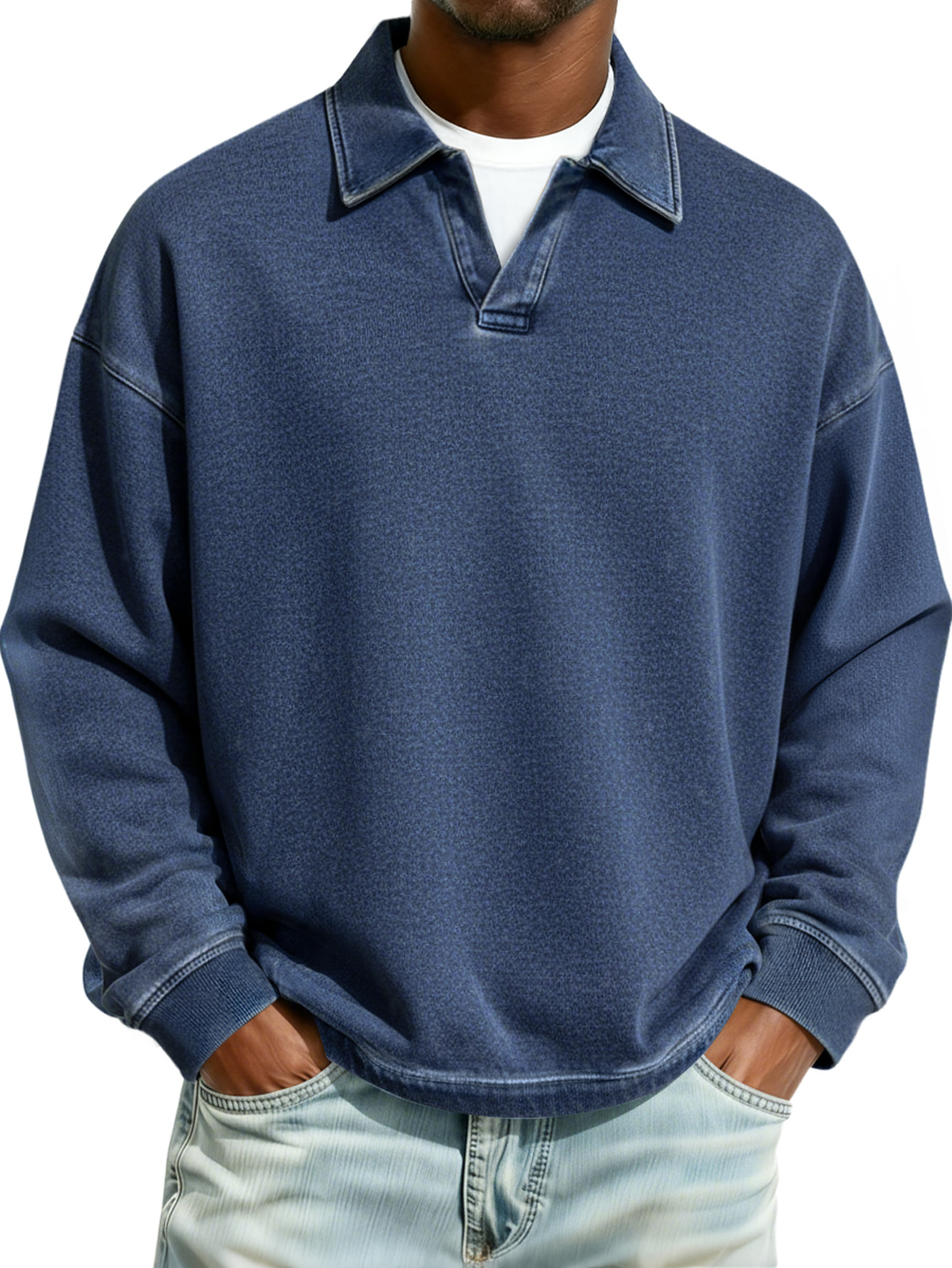 Herren Retro Kragen Freizeit Komfort Langarm Polohemd-deurabatt