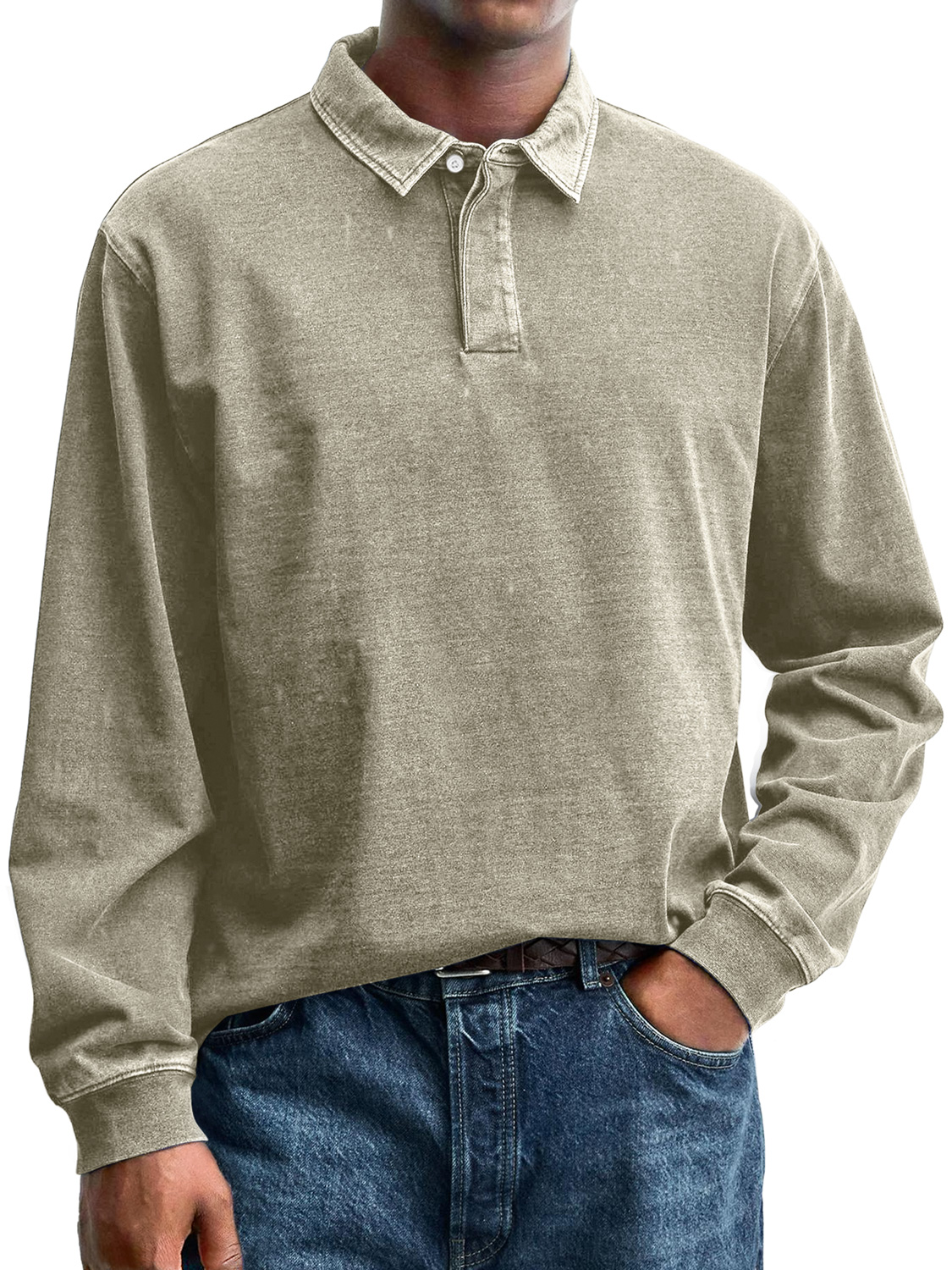 Herren Retro Alltag Kragen Knopf Lässig Langarm Polohemd-deurabatt