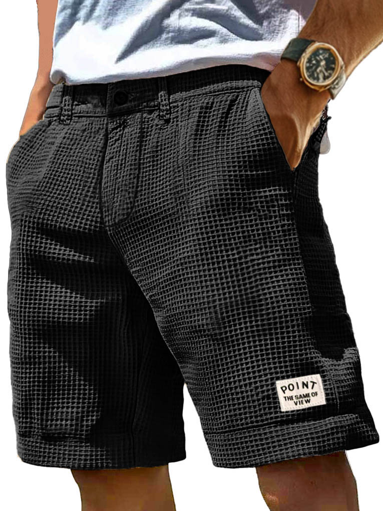 Herrenmode Freizeit Waffelstoff Tasche Besticktes Logo Shorts-ZierMode