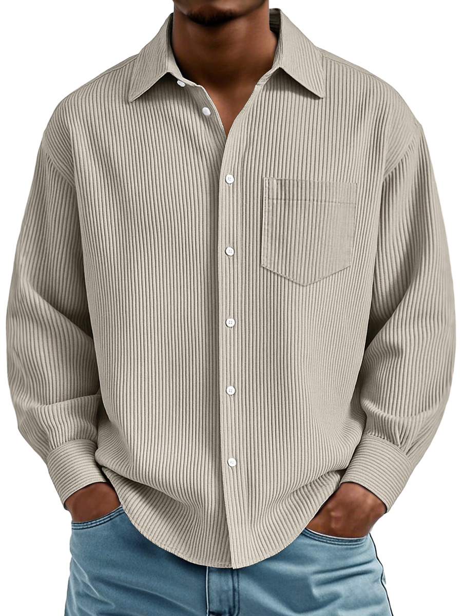 Herren Daily Rippstruktur Freizeit Tasche Bequem Langarmshirt-deurabatt