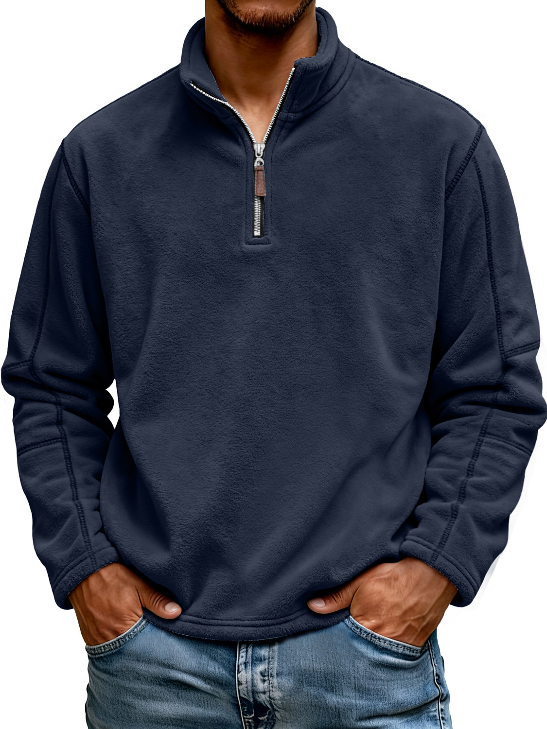 Herrenmode Polar Fleece Stehkragen Reißverschluss Freizeit Sweatshirt-deurabatt