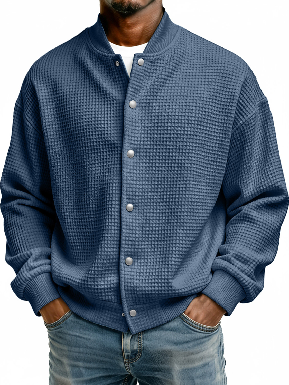 Schlichte Herren-Freizeitjacke mit Stehkragen und Waffelmuster-deurabatt