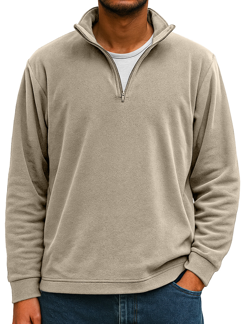 Herren Einfaches Lässiges Rippkragen Reißverschluss Langarm T-Shirt-deurabatt