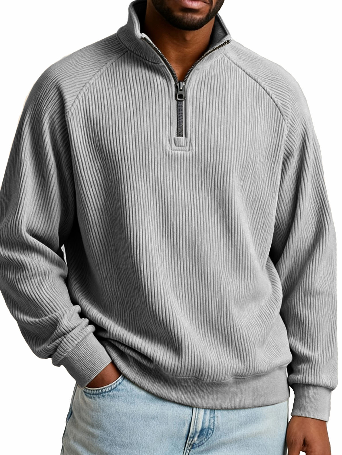 Herrenmode Freizeit Raglanärmel Stehkragen Langarm Sweatshirt-deurabatt