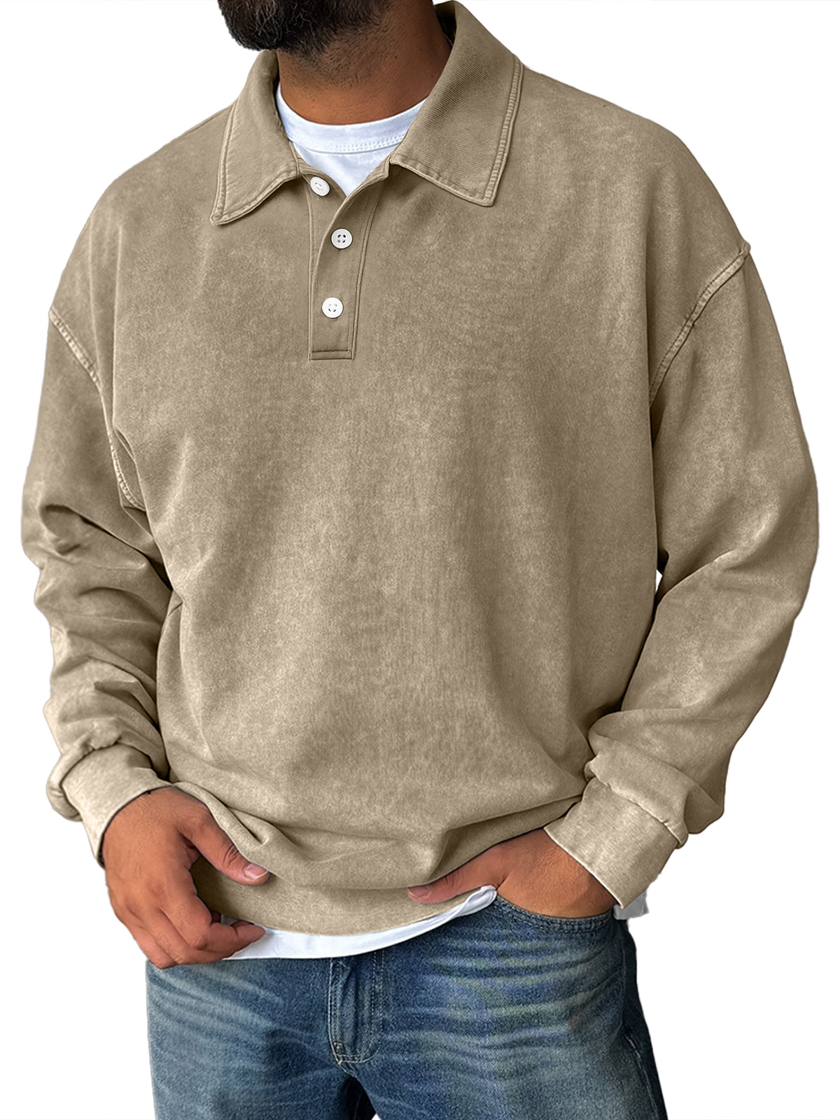 Herren Retro Alltagskragen Button-Down Bequemer Sweatshirt-deurabatt