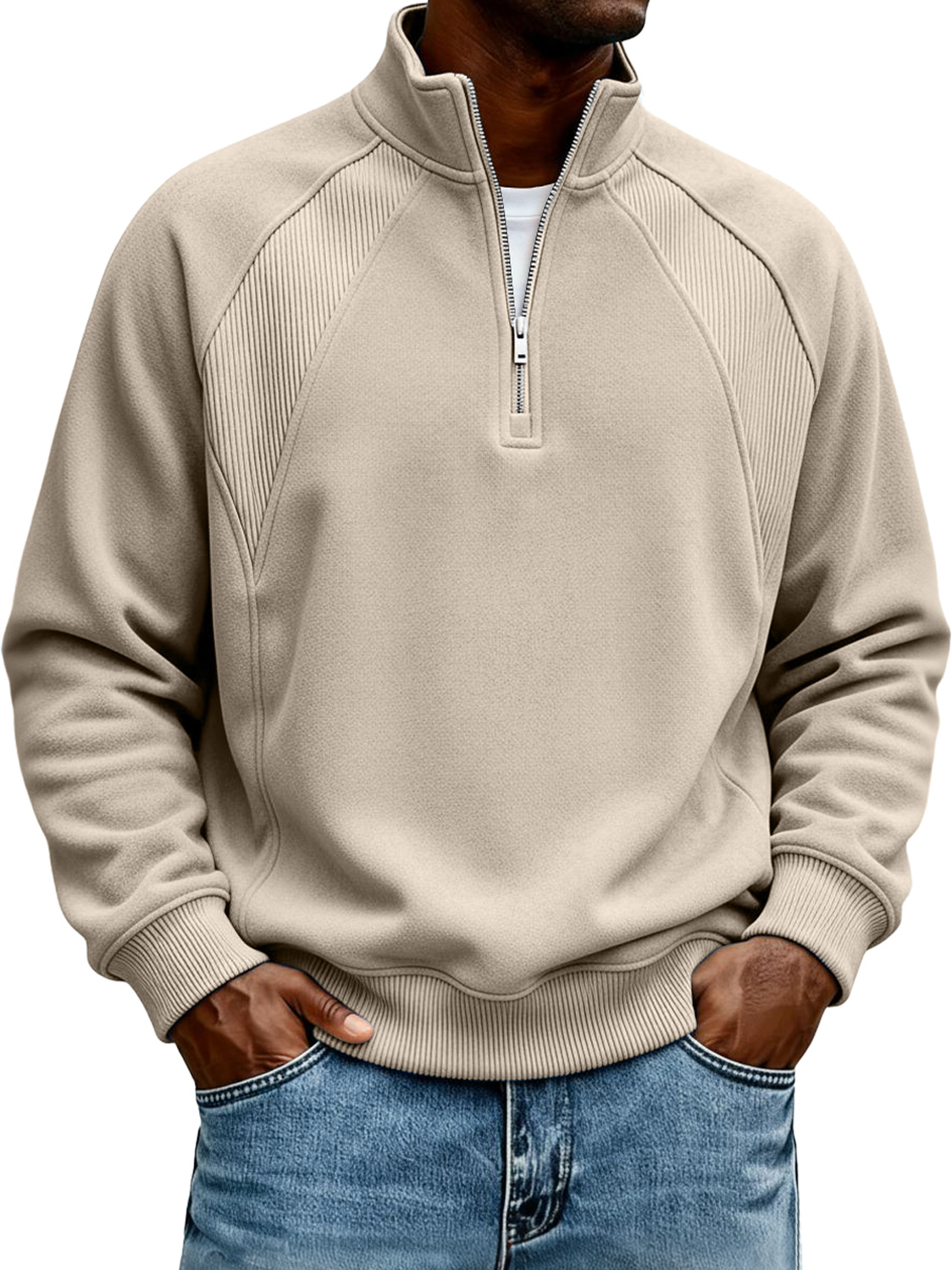 Herren-Sweatshirt mit Stehkragen und Reißverschluss, Raglanärmel-deurabatt
