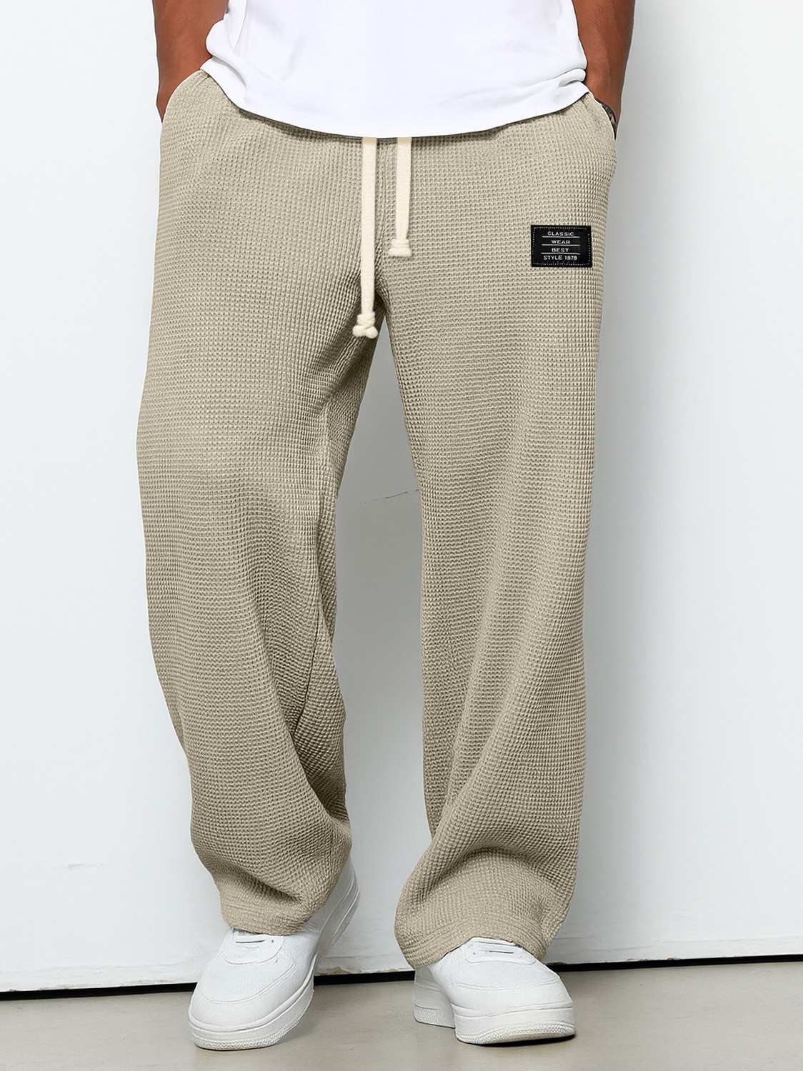 Herren Freizeit Waffel Besticktes Logo Einfache Einfarbige Hose-deurabatt