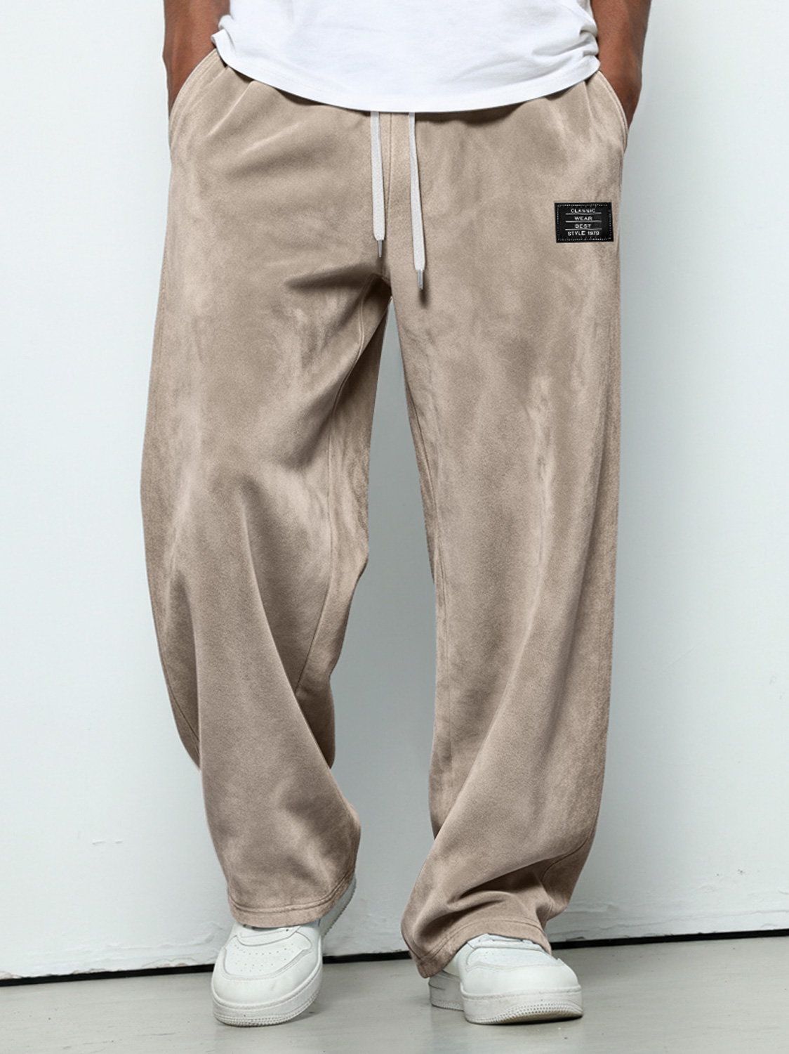 Herren einfache Wildleder bestickte Logo lockere einfarbige Hose-deurabatt