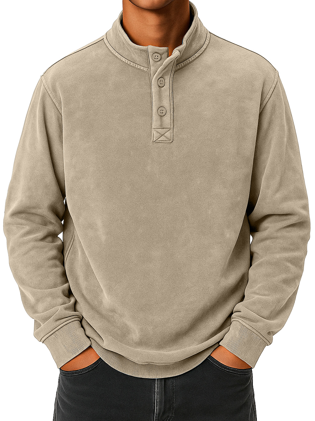 Herren Vintage abgenutzter Stehkragen Knopf-down bequemer Sweatshirt-deurabatt