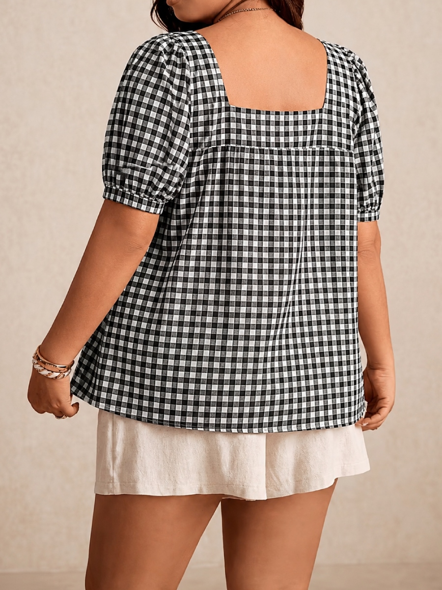 NEW ARRIVALS🔥Women's Casual Checkered Short-Sleeve Square-Neck Shirt