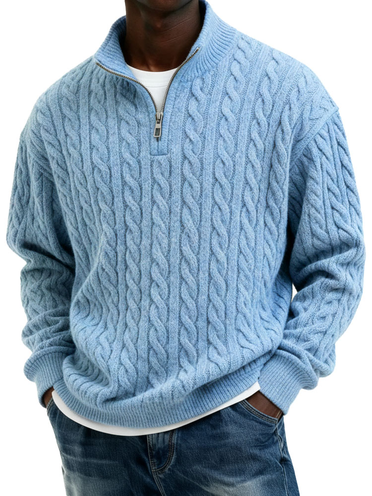 🔥Abverkaufsaktion - Herren Freizeit Twist-Textur Halb-Reißverschluss Stehkragen Pullover Top-ZierMode