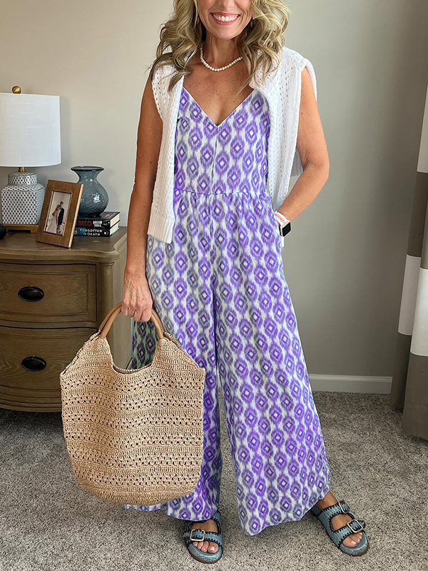 NEW🔥 Printed Elastic Waist Jumpsuit