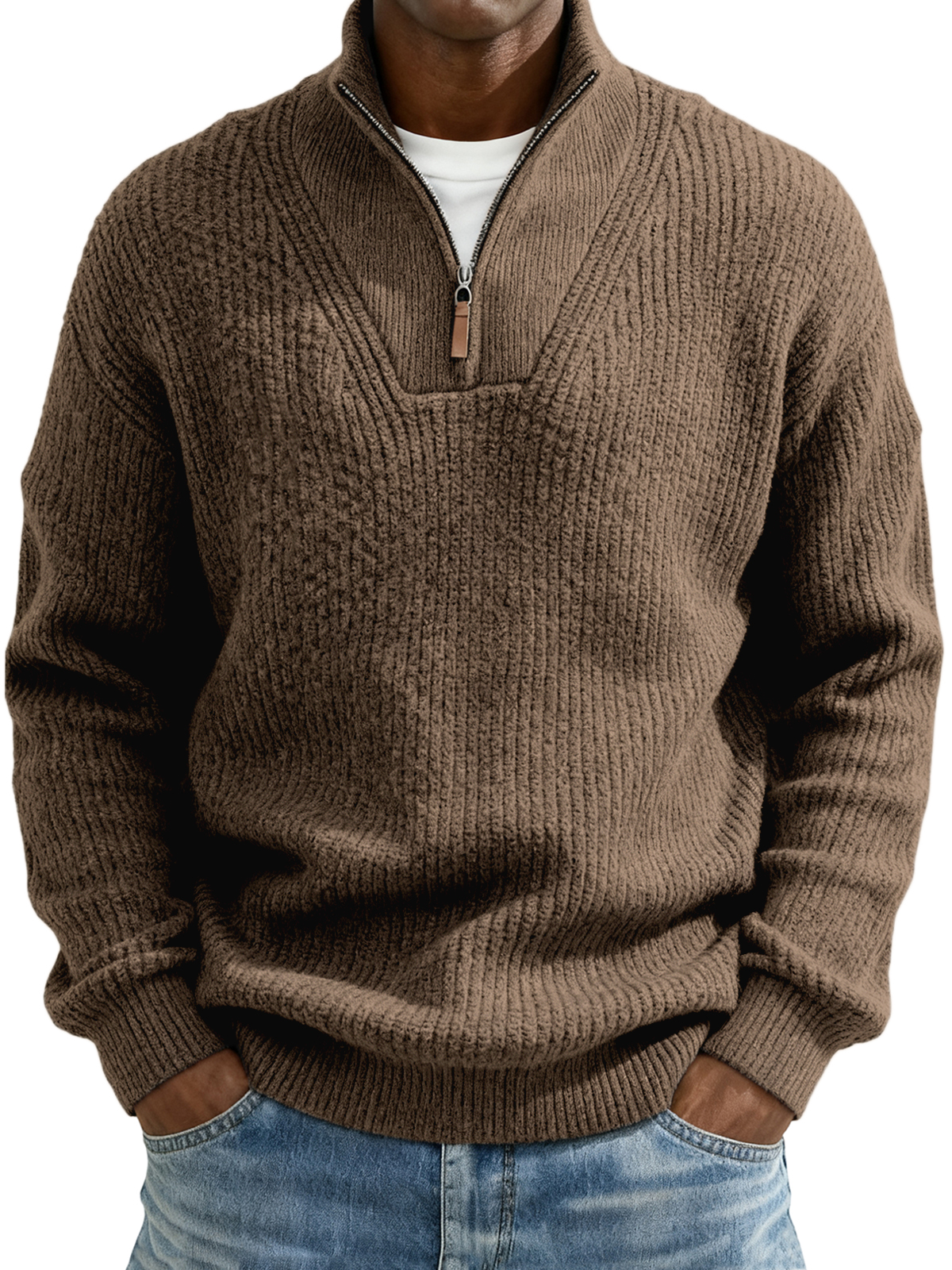 Herren Komfort Texturiertes Viertelzip Pullover Weihnachtspullover-deurabatt
