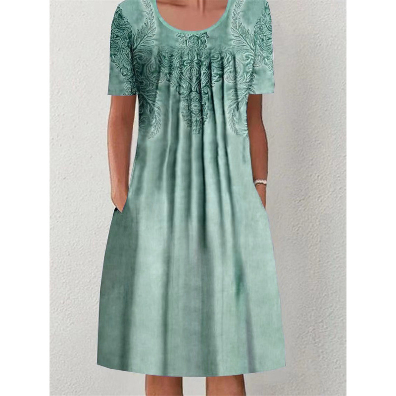 Women's Round Neck Short Sleeve Floral Print Dress