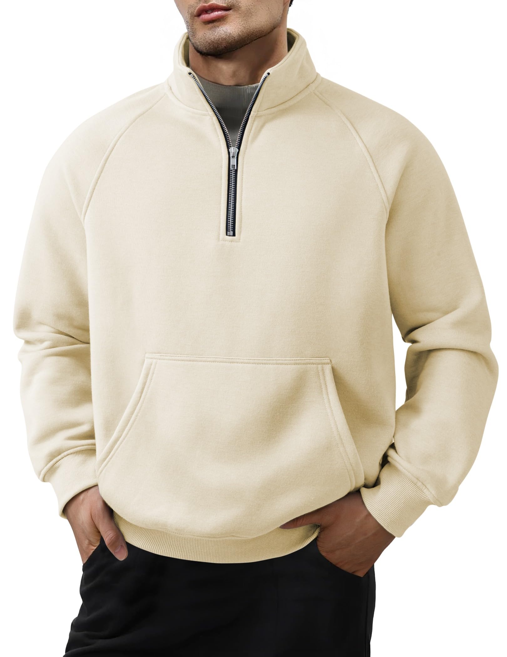 Herren Quarter Zip Freizeit Fleece Baumwolle Pullover Sweatshirt-deurabatt