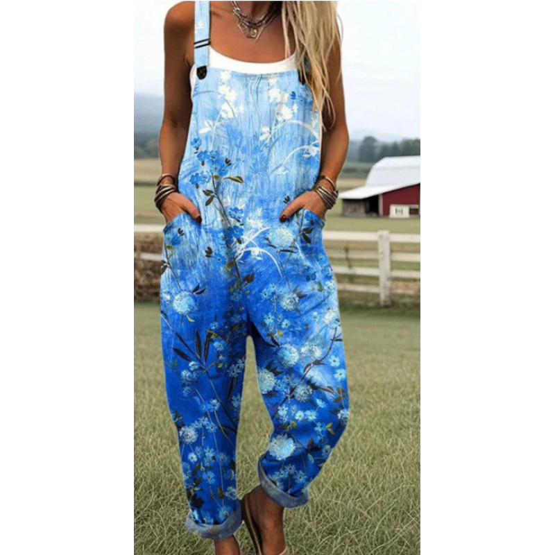 Bedruckter lockerer Overall | Damen Casual Ärmelloser Jumpsuit