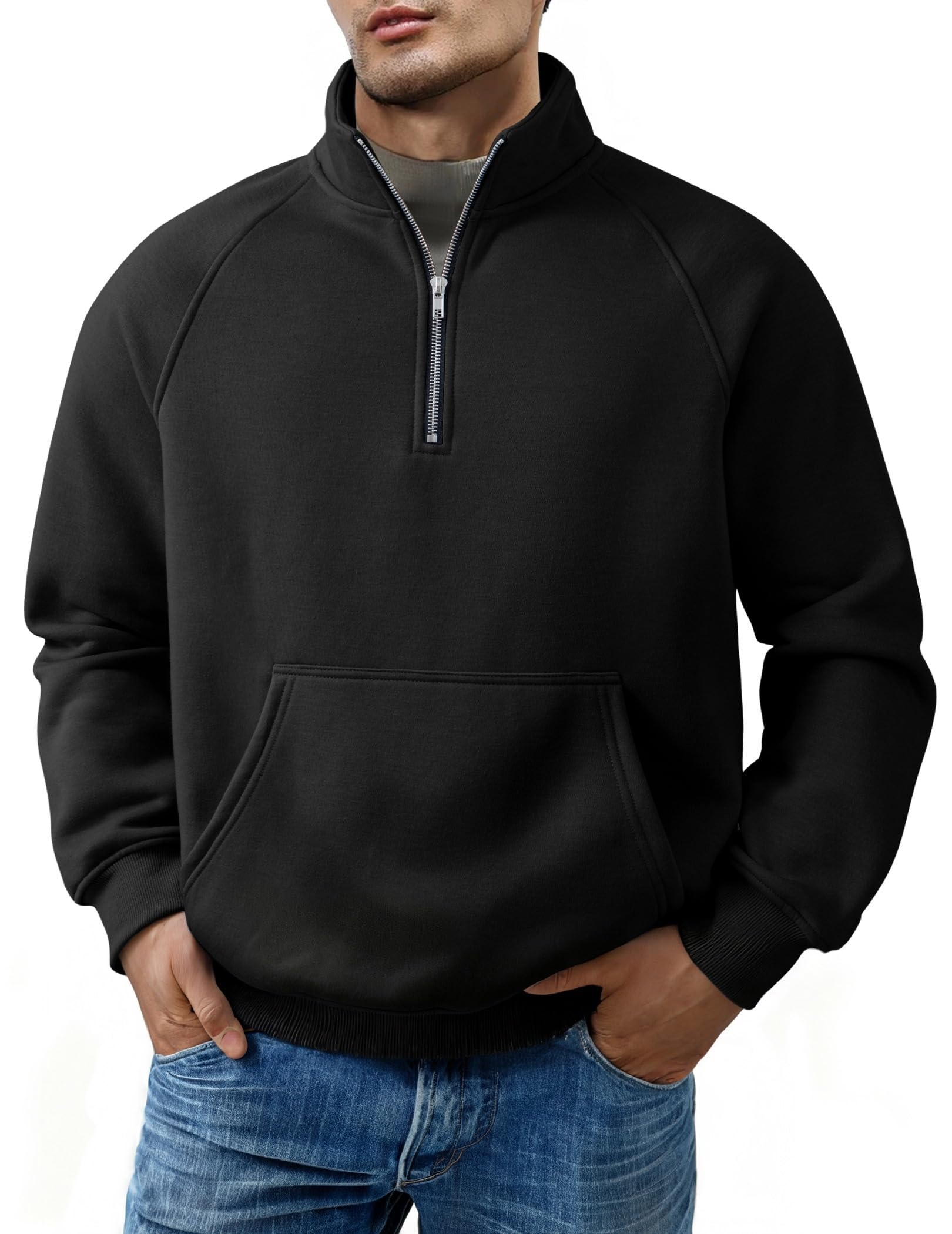 Herren Quarter Zip Freizeit Fleece Baumwolle Pullover Sweatshirt-deurabatt