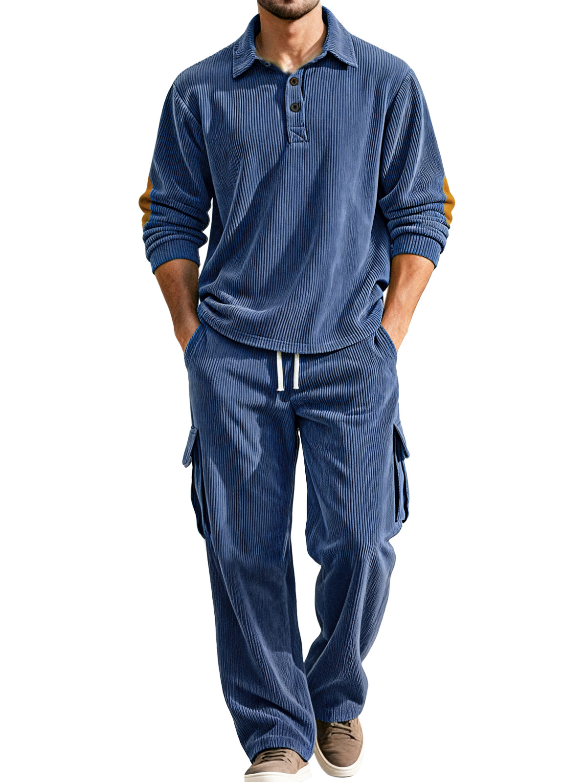 Herbst- und Wintercorduroy-Lapel Langarm-Polohemd gerade Hose Freizeitanzug-deurabatt