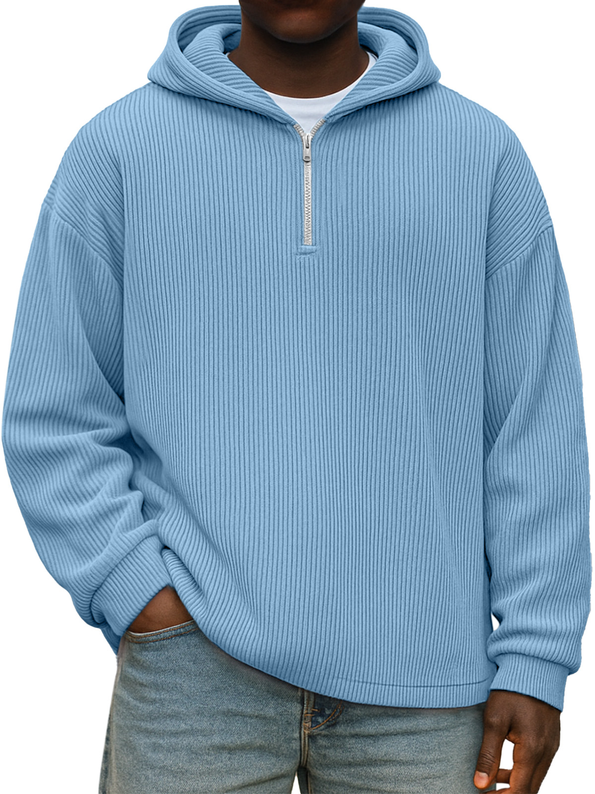Winter Einfach Lässig Einfarbig Vertikaler Reißverschluss Kapuzenpullover mit langen Ärmeln-ZierMode