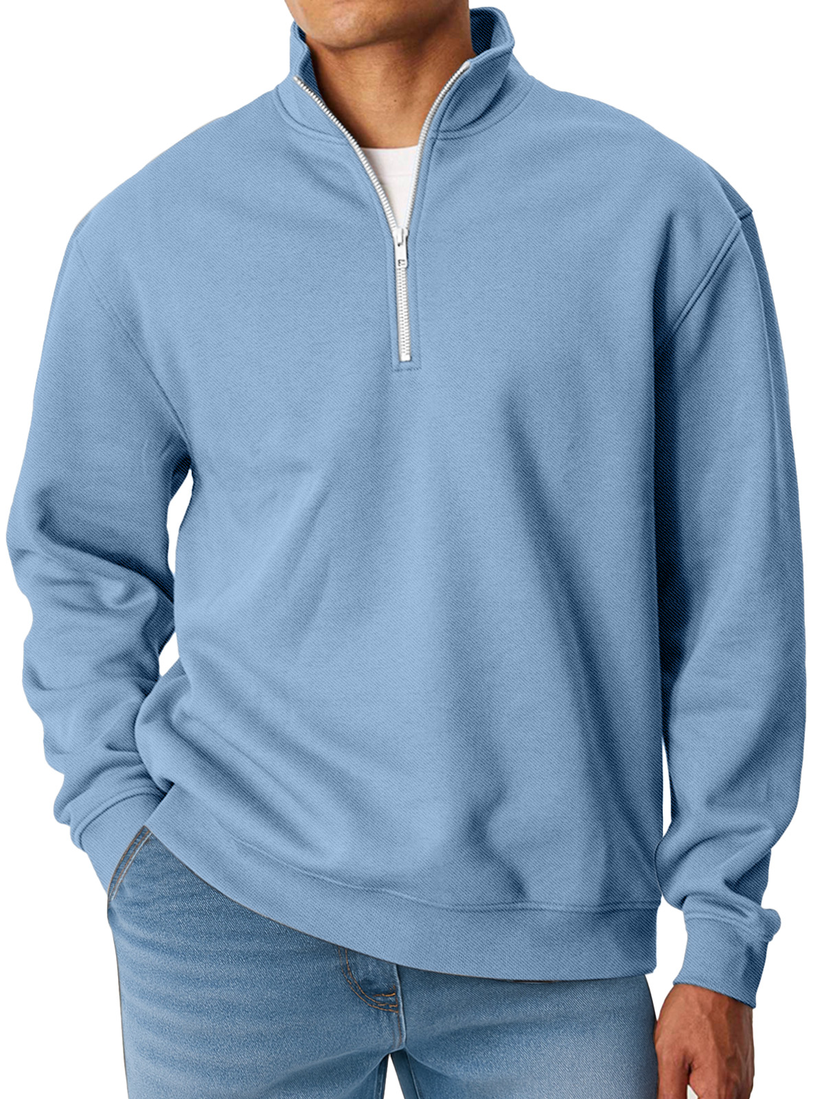 Herren Einfach Einfarbig Locker Stehkragen Reißverschluss Langarm Sweatshirt-deurabatt