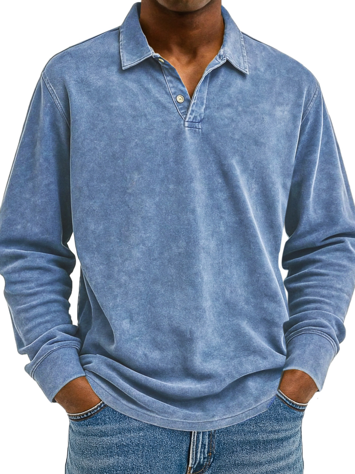 Herren Retro Einfarbig Bequem Locker Langarm Polohemd-deurabatt